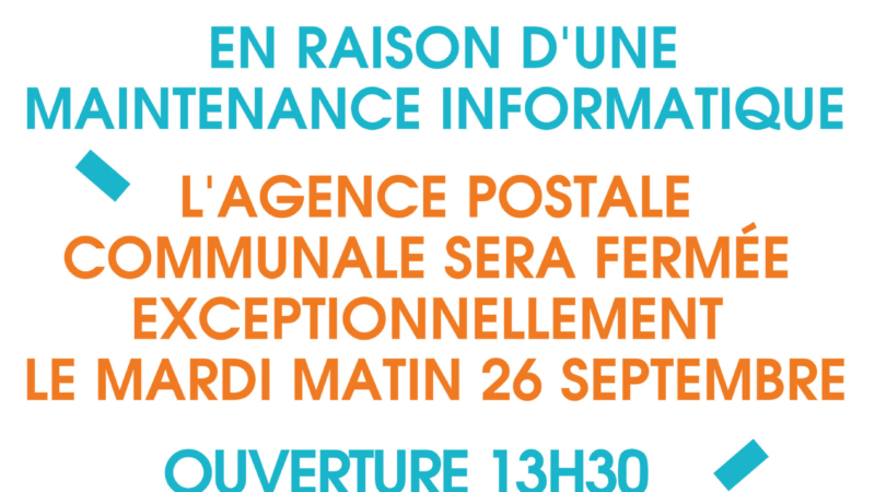 Agence postale communale – Fermeture exceptionnelle