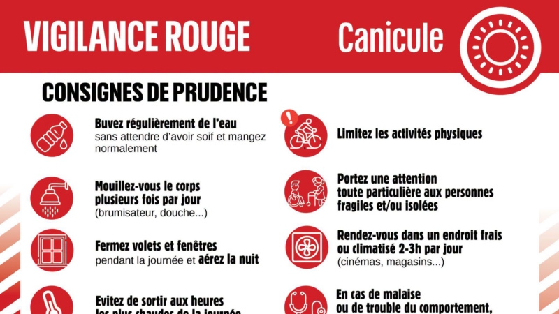 Le niveau de vigilance canicule passe en rouge à compter de lundi 12:00